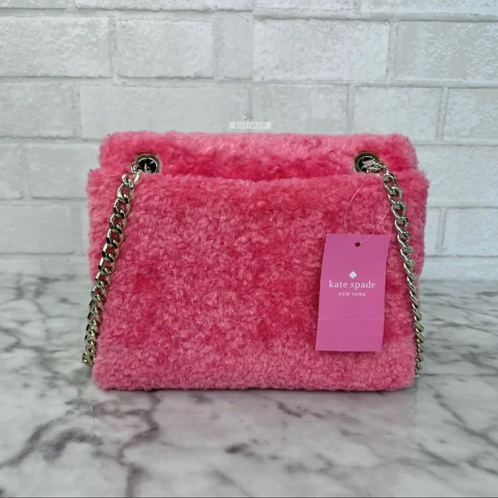 Kate Spade Natalia Pink Faux Fur Small Flap Shoulder Bag Crossbody